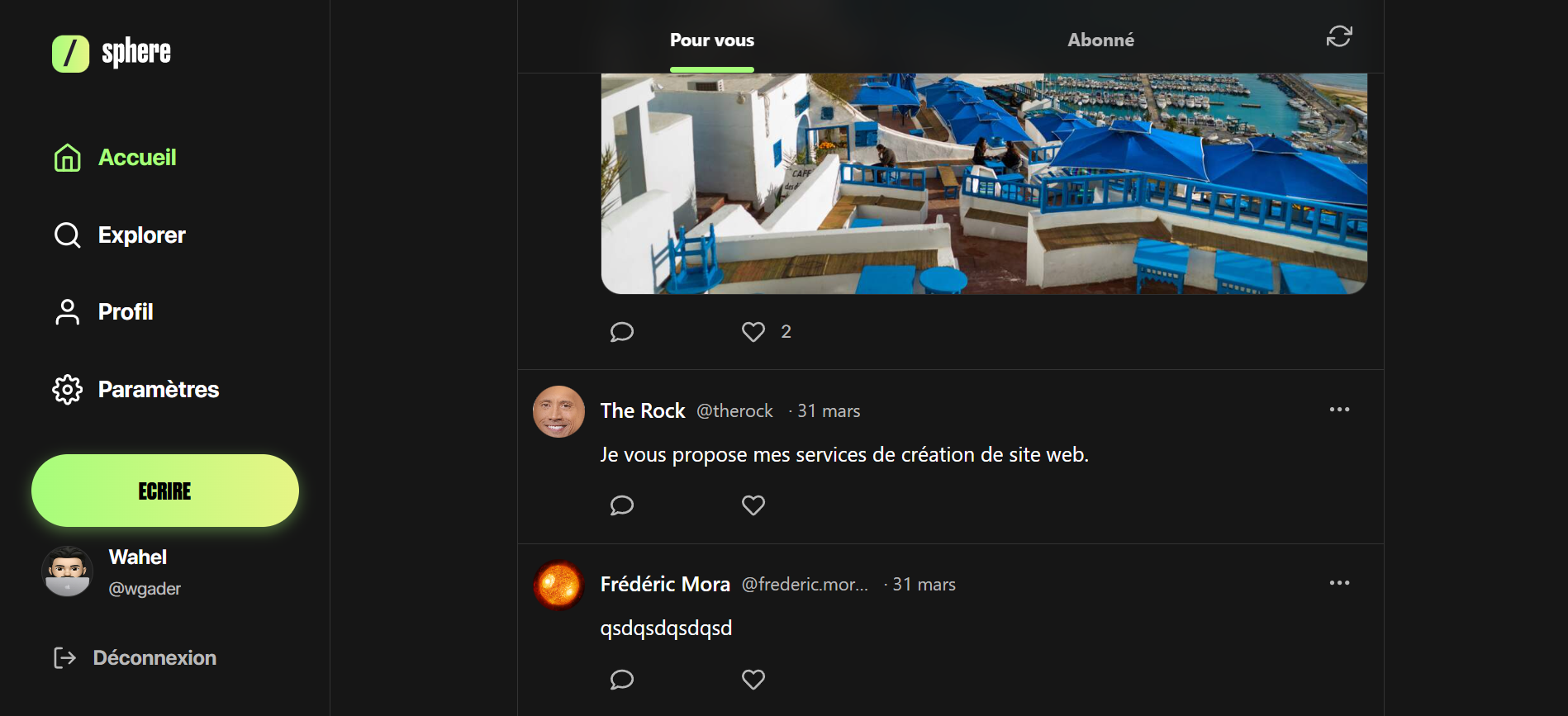 Sphere - page d'accueil desktop