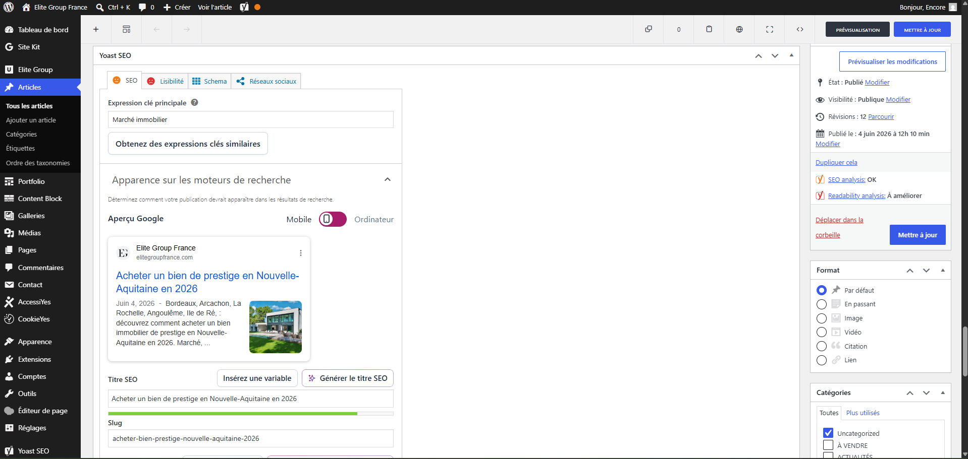 Optimisation SEO avec Yoast
